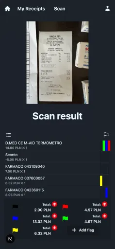 Screenshot of the Paragony receipt scanning app
